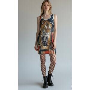Philipp Plein Tiger Graphic Bodycon Mini Dress XL but fits M/L NY Mesh Y2K Edgy